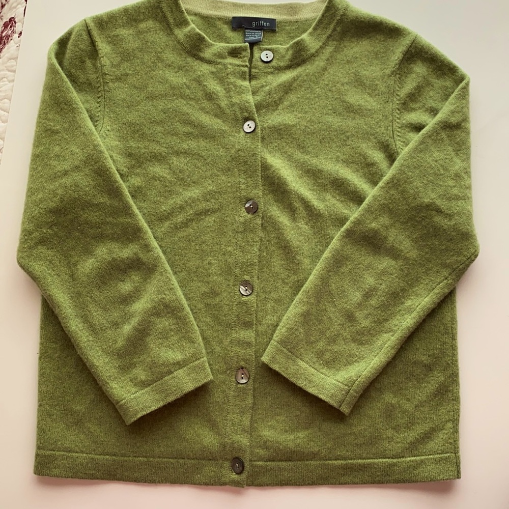 Green Women's 100% Cashmere Cardigan Sweater